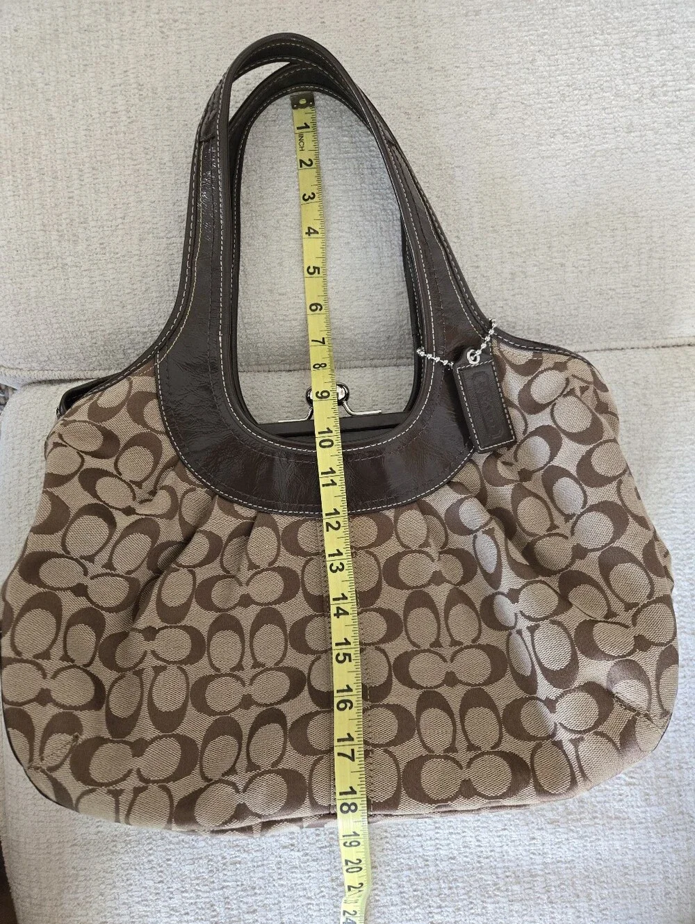 Coach Ergo Signature Pleated Frame Kisslock Handbag EUC